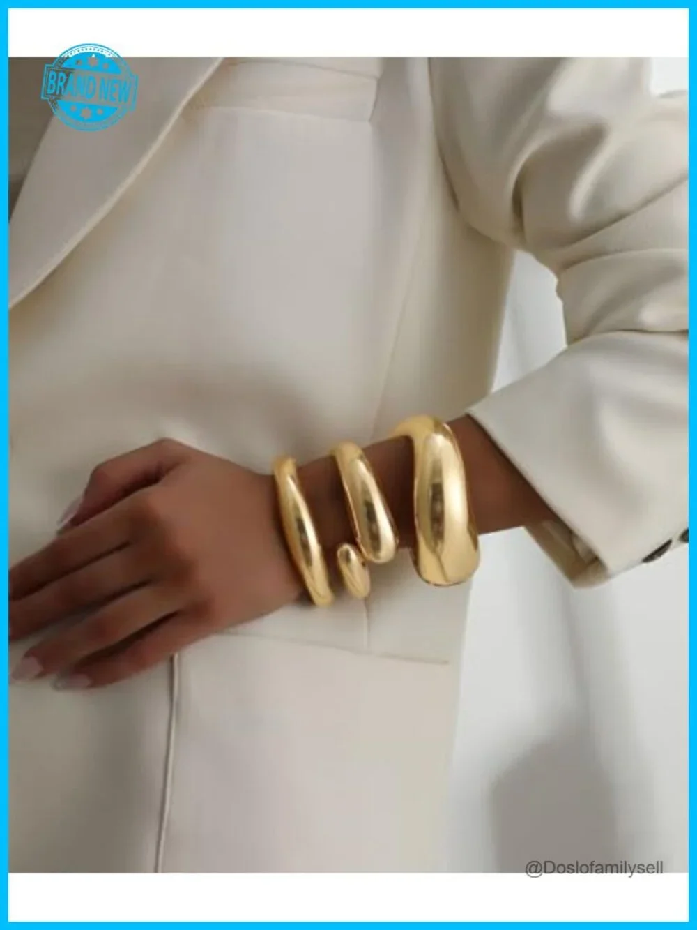 4 Chunky Gold Plated Wide Hinged Cuff Bangle Bracelets Stackable Open
